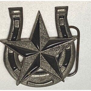 Aged Lucky Horseshoe STAR Rockabilly Distressed Solid Cowboy Western Belt Buckle